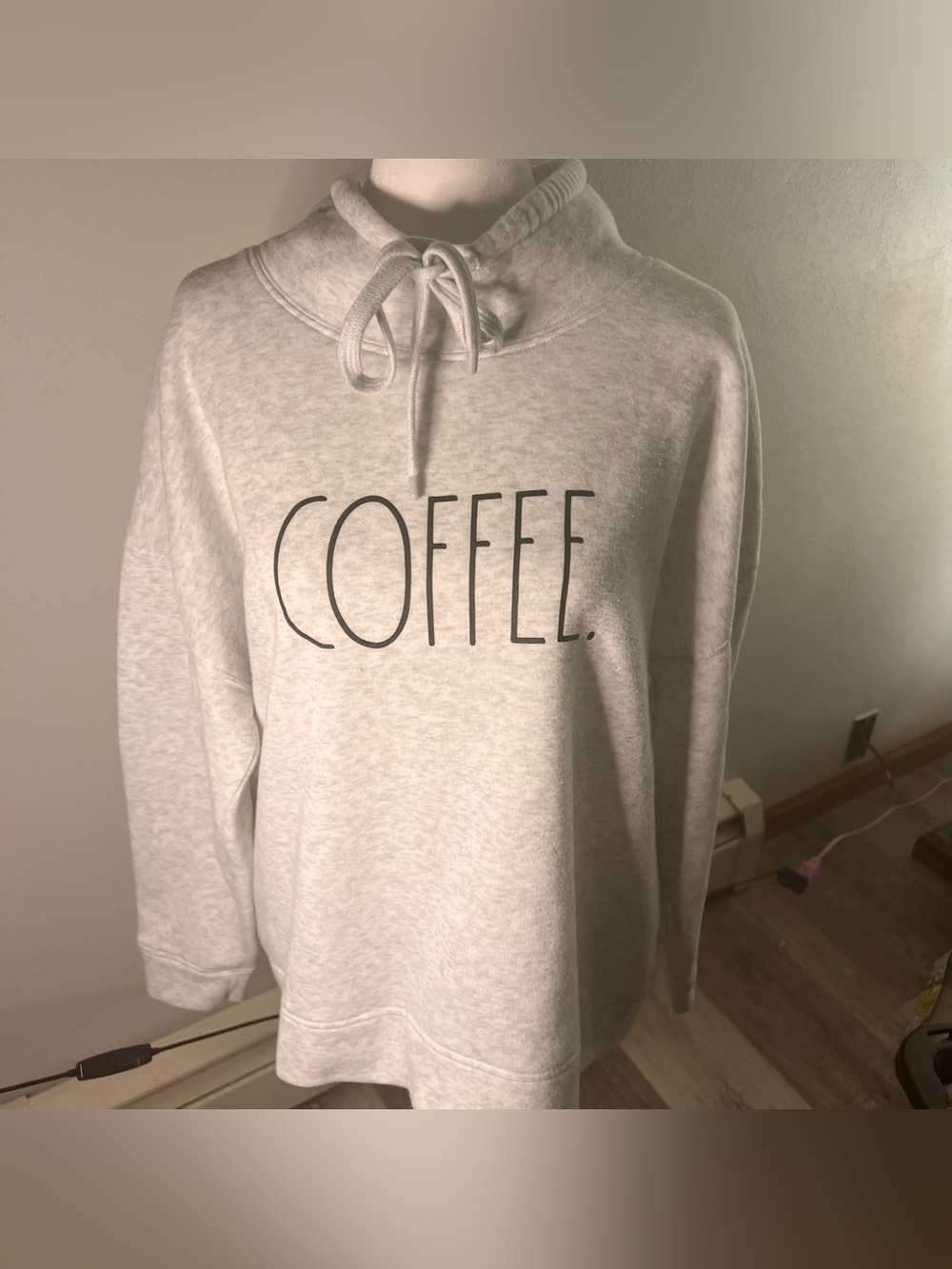 Rae Dunn Light Gray COFFEE. Funnel Neck Pullover